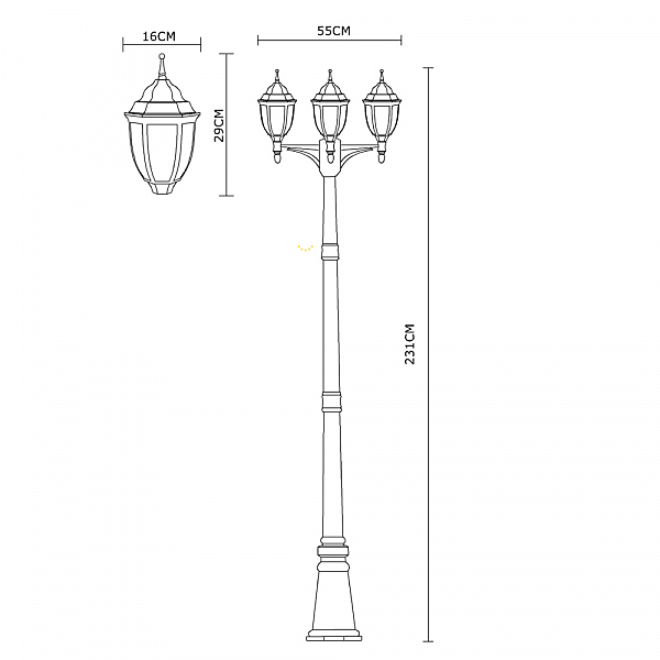 Столб фонарный уличный Arte Lamp Pegasus A3151PA-3BN