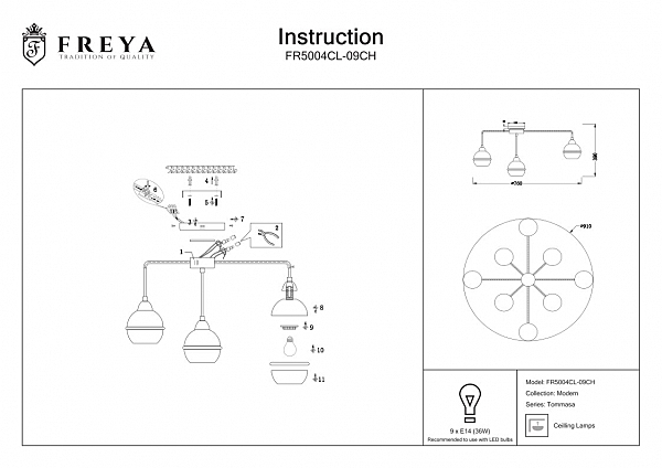 Потолочная люстра Freya Tommasa FR5004CL-09CH