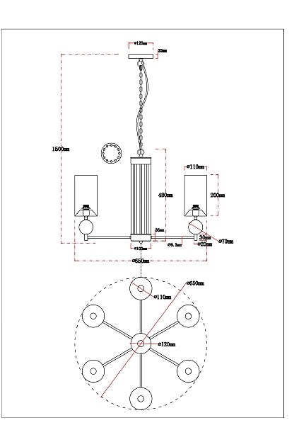 Подвесная люстра Arte Lamp Matar A4027LM-6PB