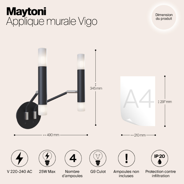 Настенное бра Maytoni Vigo MOD620WL-04B