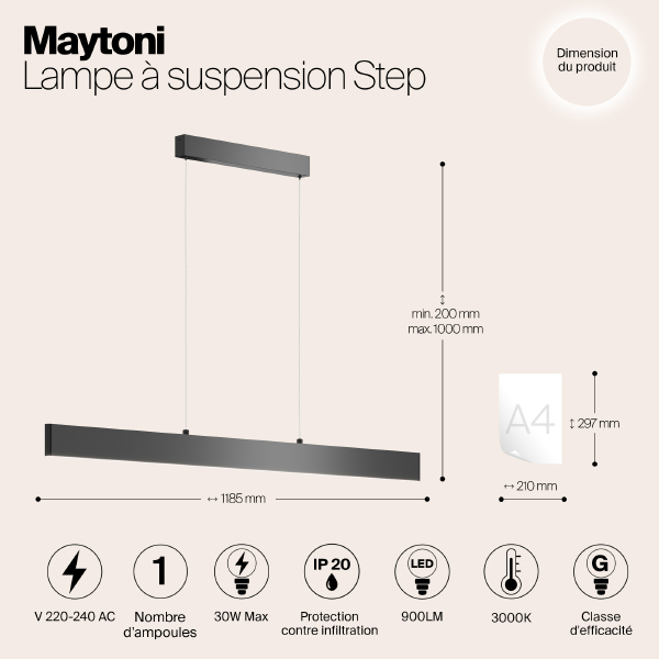 Светильник подвесной Maytoni Step P010PL-L30B