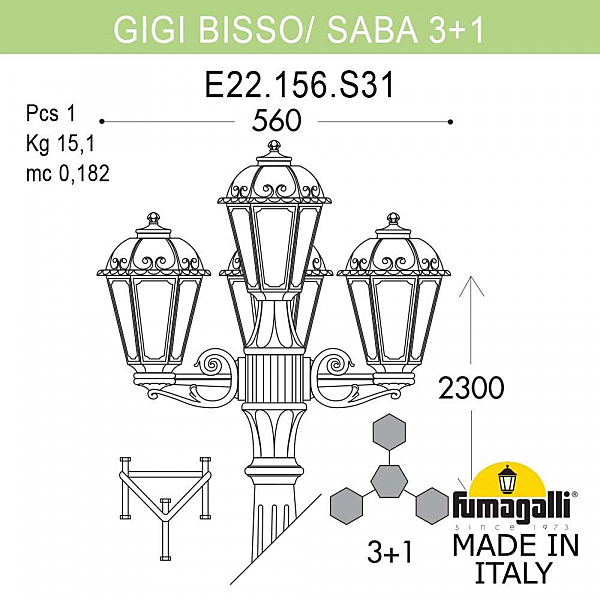 Столб фонарный уличный Fumagalli Saba K22.156.S31.WYF1R
