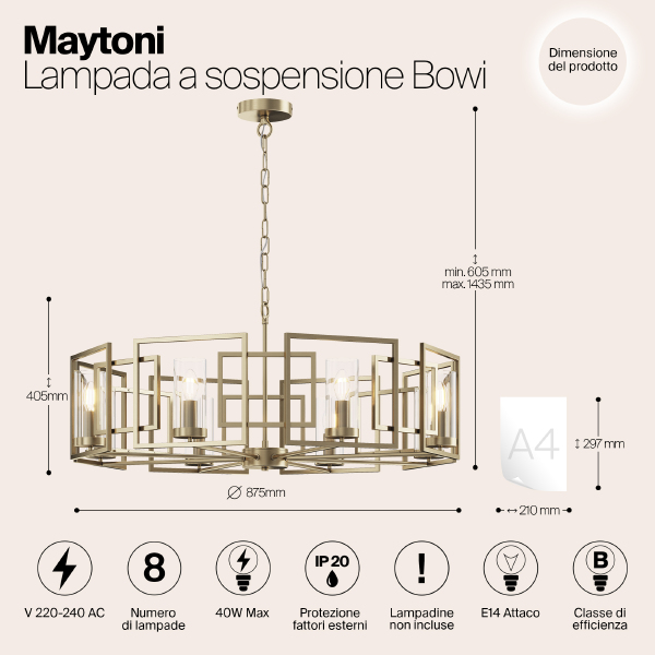 Подвесная люстра Maytoni Bowi H009PL-08G