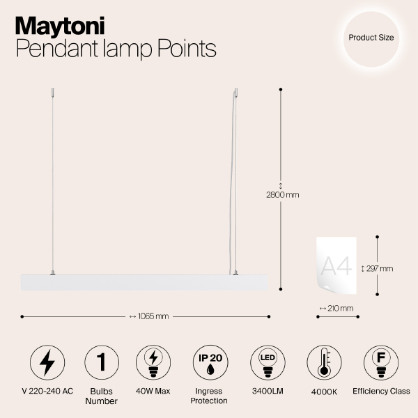 Светильник подвесной Maytoni Vinder P050PL-L40W4K