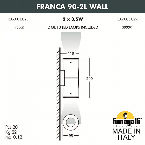 Уличный настенный светильник Fumagalli Franca 90 3A7.003.000.WXU2L