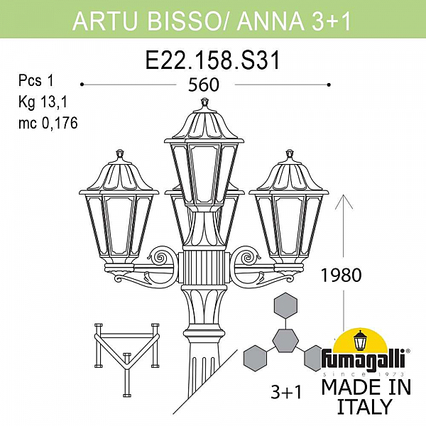 Столб фонарный уличный Fumagalli Anna E22.158.S31.WYF1R