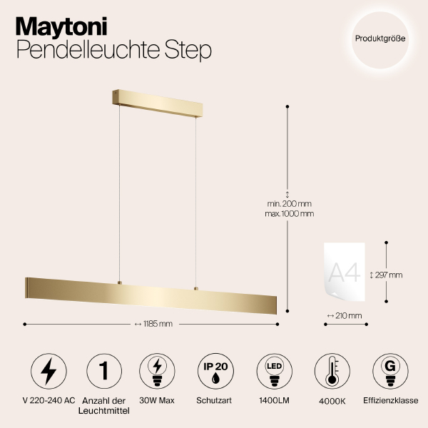 Светильник подвесной Maytoni Step P010PL-L30G4K