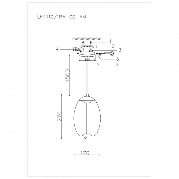 Светильник подвесной Lumien Hall Avila LH4110/1PA-GD-AM