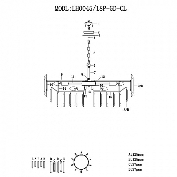 Подвесная люстра Lumien Hall Augusta LH0045/18P-GD-CL