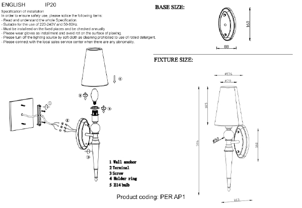 Настенное бра Crystal Lux PER PER AP1 BRASS/BEIGE