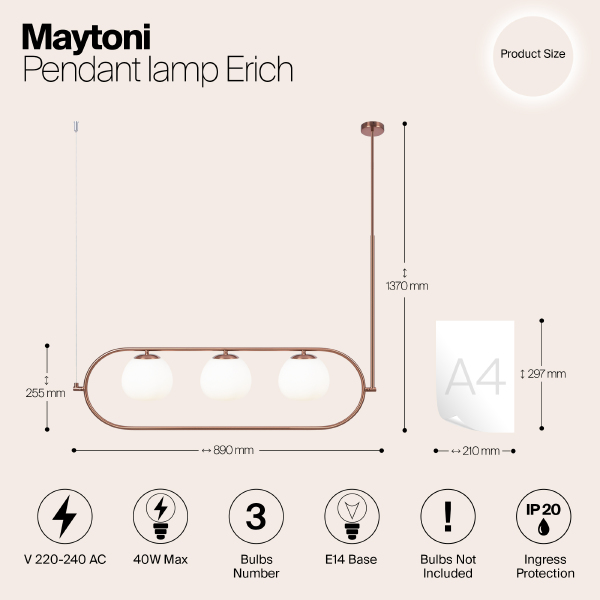 Люстра на штанге Maytoni Erich MOD221PL-03BS