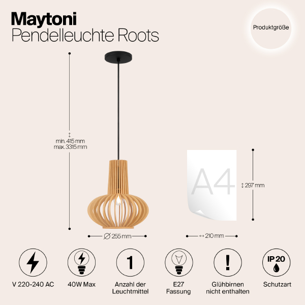 Светильник подвесной Maytoni Roots MOD193PL-01W