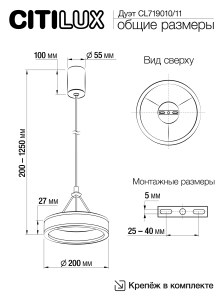 Светильник подвесной Citilux Дуэт CL719010