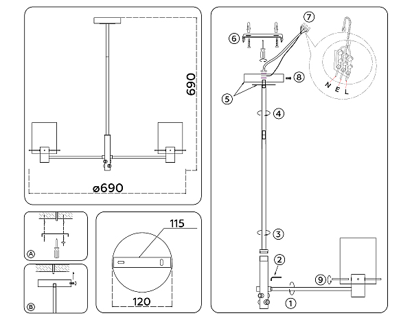 Люстра на штанге Ambrella Modern LH57031